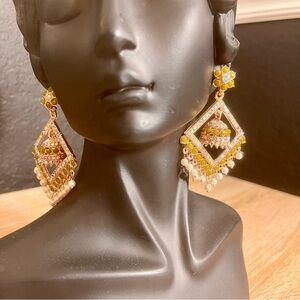 Green and Gold Dangle Earrings